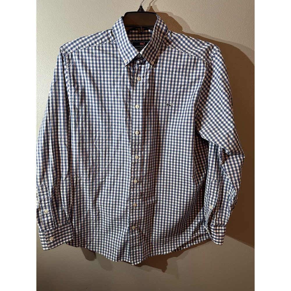 Vineyard‎ Vines Large Blue Gingham Slim Fit Whale Shirt